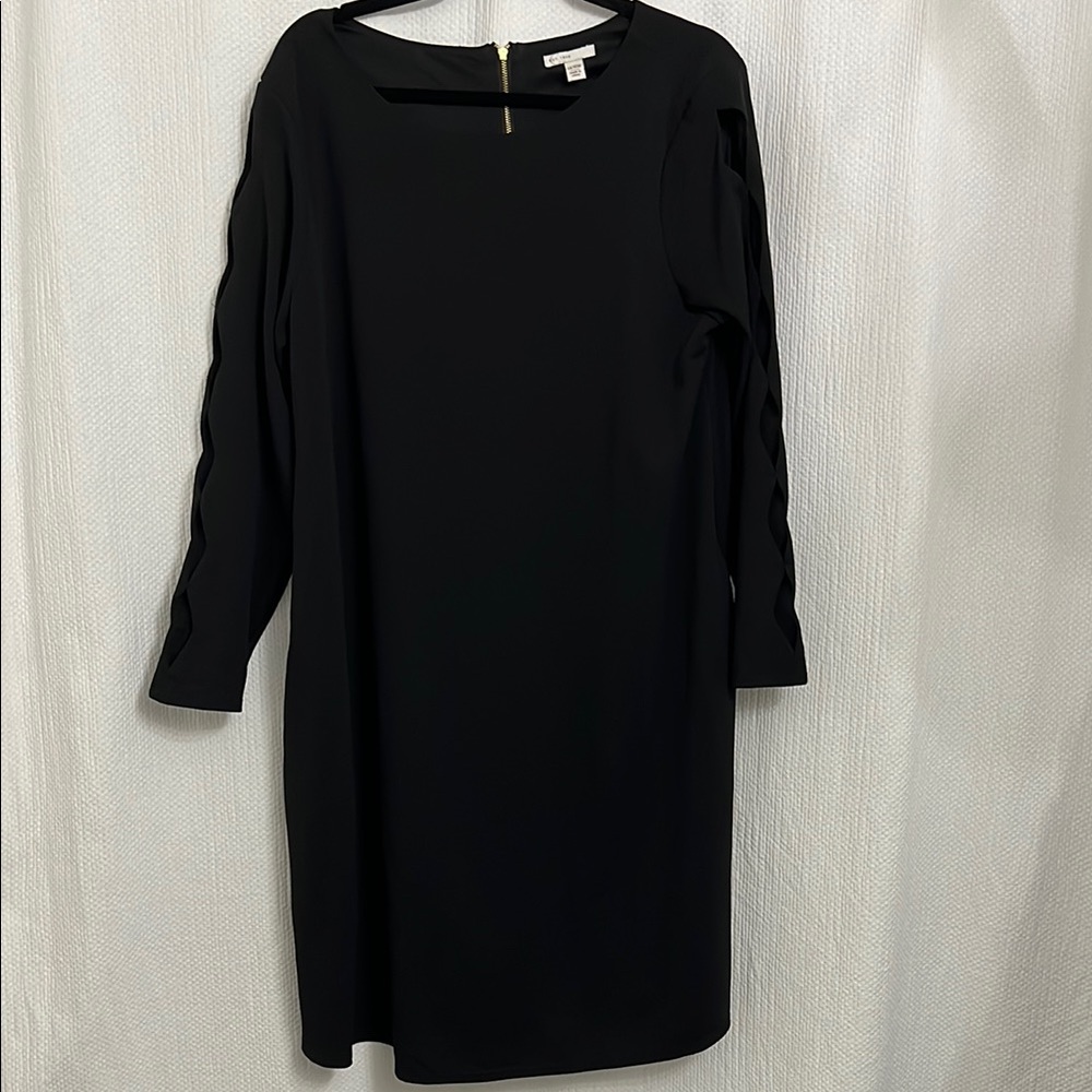 Elegant Black Long Sleeve Sheath Dress w/Pockets